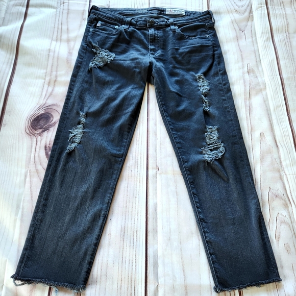 AG Adriano Goldschmied "The Stilt Crop" Cigarette Distressed Black Jean, Size 31 - Picture 2 of 9